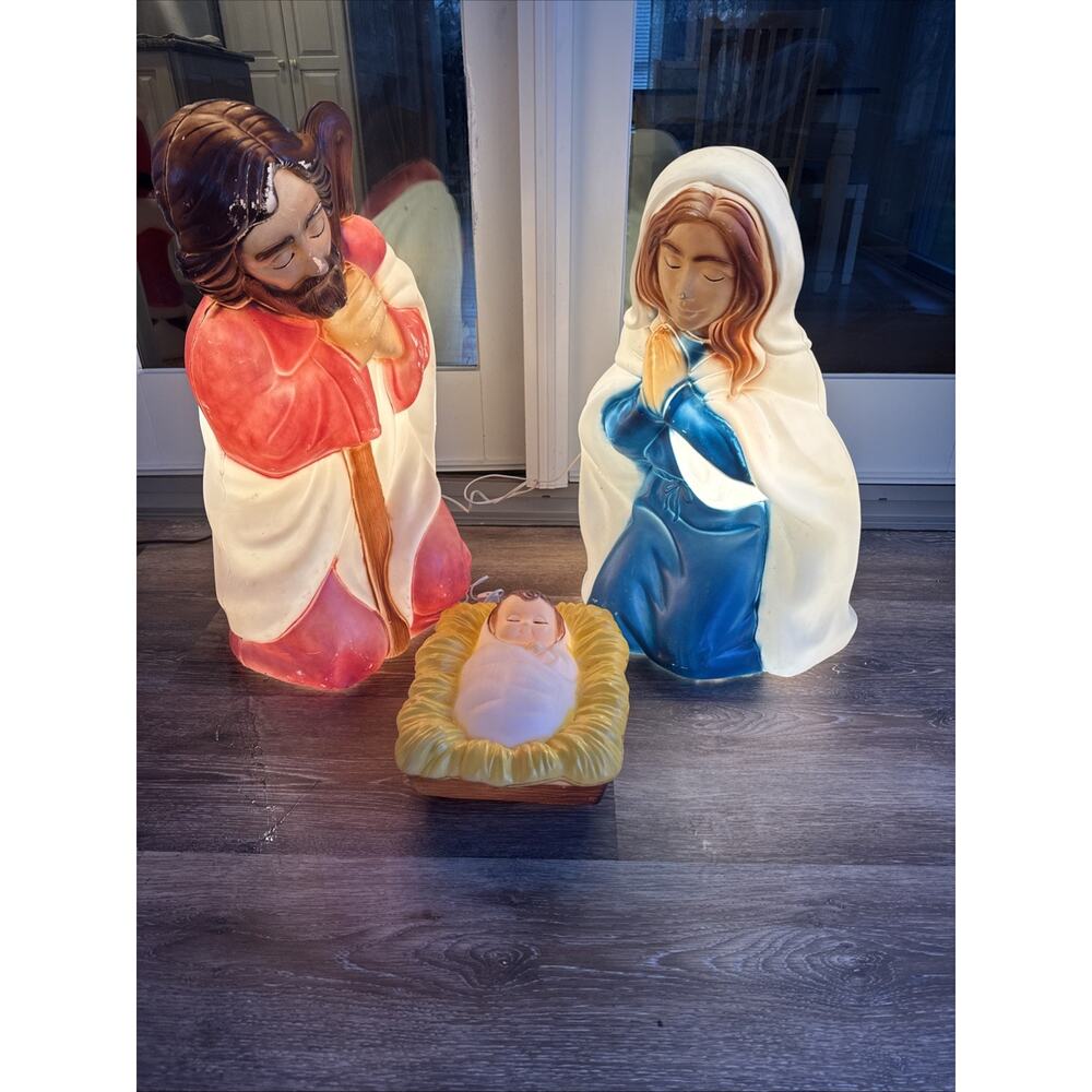 Vintage General Foam Christmas Blow Mold 3 Piece 27" Joseph Mary and Baby Jesus